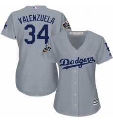 Womens Majestic Los Angeles Dodgers 34 Fernando Valenzuela Authentic Grey Road Cool Base 2018 World Series MLB Jersey
