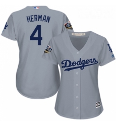 Women's Majestic Los Angeles Dodgers #4 Babe Herman Authentic Grey Road Cool Base 2018 World Series MLB Jersey