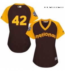 Womens Majestic Los Angeles Dodgers 42 Jackie Robinson Authentic Brown 2016 All Star National League BP Cool Base MLB Jersey