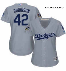 Womens Majestic Los Angeles Dodgers 42 Jackie Robinson Authentic Grey 2018 World Series MLB Jersey