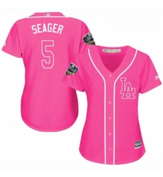 Women's Majestic Los Angeles Dodgers #5 Corey Seager Authentic Pink Fashion Cool Base 2018 World Series MLB Jersey