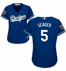 Women's Majestic Los Angeles Dodgers #5 Corey Seager Authentic Royal Blue Alternate Cool Base 2018 World Series MLB Jersey