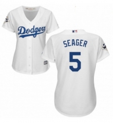 Womens Majestic Los Angeles Dodgers 5 Corey Seager Authentic White Home 2017 World Series Bound Cool Base MLB Jersey
