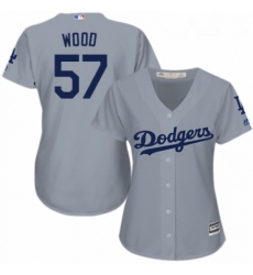 Womens Majestic Los Angeles Dodgers 57 Alex Wood Authentic Grey Road Cool Base MLB Jersey 