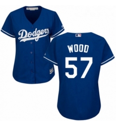 Womens Majestic Los Angeles Dodgers 57 Alex Wood Authentic Royal Blue Alternate Cool Base MLB Jersey 