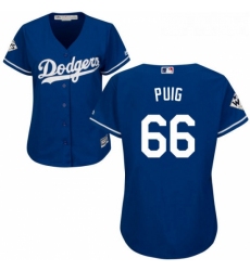 Womens Majestic Los Angeles Dodgers 66 Yasiel Puig Authentic Royal Blue Alternate 2017 World Series Bound Cool Base MLB Jersey