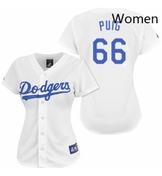 Womens Majestic Los Angeles Dodgers 66 Yasiel Puig Authentic White MLB Jersey