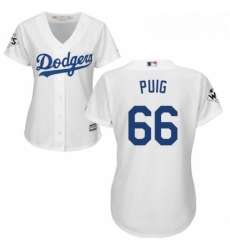 Womens Majestic Los Angeles Dodgers 66 Yasiel Puig Replica White Home 2017 World Series Bound Cool Base MLB Jersey
