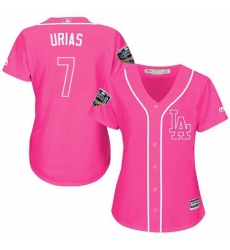 Womens Majestic Los Angeles Dodgers 7 Julio Urias Authentic Pink Fashion Cool Base 2018 World Series MLB Jersey
