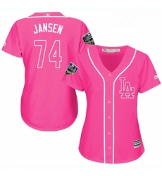 Women's Majestic Los Angeles Dodgers #74 Kenley Jansen Authentic Pink Fashion Cool Base 2018 World Series MLB Jersey