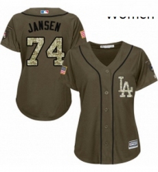 Womens Majestic Los Angeles Dodgers 74 Kenley Jansen Replica Green Salute to Service MLB Jersey