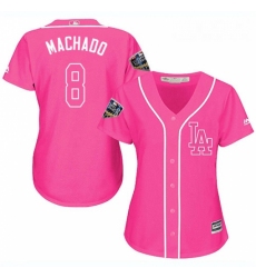 Womens Majestic Los Angeles Dodgers 8 Manny Machado Authentic Pink Fashion Cool Base 2018 World Series MLB Jerseysey 