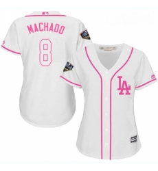 Womens Majestic Los Angeles Dodgers 8 Manny Machado Authentic White Fashion Cool Base 2018 World Series MLB Jersey 