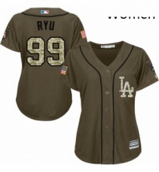 Womens Majestic Los Angeles Dodgers 99 Hyun Jin Ryu Authentic Green Salute to Service MLB Jersey