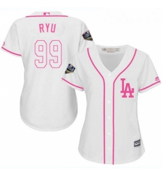 Womens Majestic Los Angeles Dodgers 99 Hyun Jin Ryu Authentic White Fashion Cool Base 2018 World Series MLB Jersey