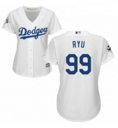 Womens Majestic Los Angeles Dodgers 99 Hyun Jin Ryu Replica White Home 2017 World Series Bound Cool Base MLB Jersey
