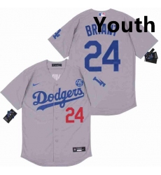 Youth Dodgers 24 Kobe Bryant Grey Cool Base Stitched MLB Jersey