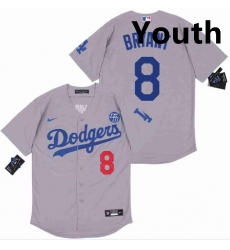 Youth Dodgers 8 Kobe Bryant Grey Cool Base Stitched MLB Jersey