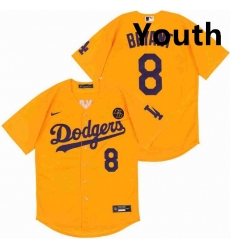 Youth Dodgers 8 Kobe Bryant Yellow Cool Base Stitched MLB Jersey