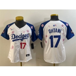 Youth Los Angeles Dodgers 17 Shohei Ohtani White Royal 2025 Tokyo Series Limited Stitched Baseball Jersey