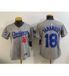 Youth Los Angeles Dodgers 18 Yoshinobu Yamamoto Grey 2025 World Series Champions Patch Limited Stitched Baseball Jersey