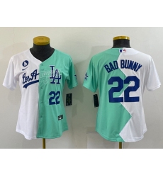 Youth Los Angeles Dodgers 22 Bad Bunny 2022 All Star White Green Split Stitched Jersey