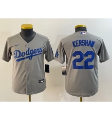 Youth Los Angeles Dodgers 22 Clayton Kershaw Grey Stitched Jersey
