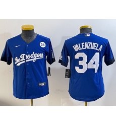 Youth Los Angeles Dodgers 34 Toro Valenzuela Royal 2024 World Series With Fernando Memorial Patch Alternate Limited Stitched Baseball Jersey  1