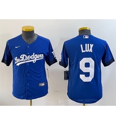 Youth Los Angeles Dodgers 9 Gavin Lux Blue 2024 World Series City Connect Cool Base Stitched Jersey