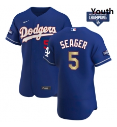 Youth Los Angeles Dodgers Corey Seager 5 Gold Program Designed Edition Blue Flex Base Stitched Jersey