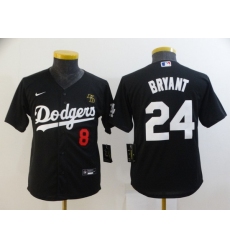 Youth Los Angeles Dodgers Front 8 Back 24 Kobe Bryant With KB Patch Black Cool Base Stitched MLB Jersey 