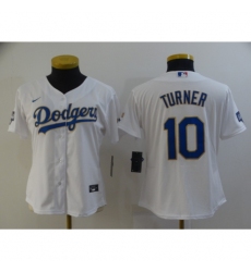 Youth Los Angeles Dodgers Justin Turner 10 Championship Gold Trim White All Stitched Cool Base Jersey