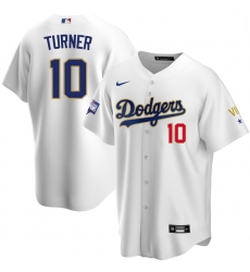Youth Los Angeles Dodgers Justin Turner 10 Championship Gold Trim White Limited All Stitched Flex Base Jersey