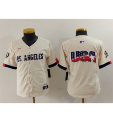 Youth Los Angeles Dodgers Team Big Logo Cream 2024 City Connect Limited Stitched Baseball Jersey 4