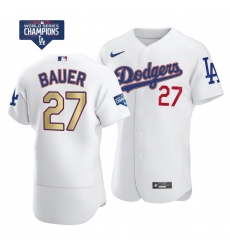 Youth Los Angeles Dodgers Trevor Bauer 27 Gold Program Designed Edition White Flex Base Stitched Jersey