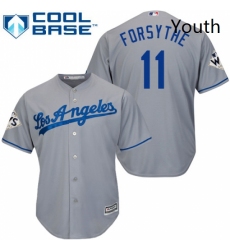 Youth Majestic Los Angeles Dodgers 11 Logan Forsythe Authentic Grey Road 2017 World Series Bound Cool Base MLB Jersey 