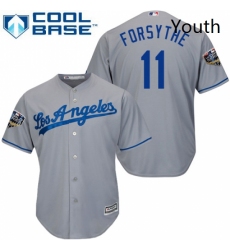 Youth Majestic Los Angeles Dodgers 11 Logan Forsythe Authentic Grey Road Cool Base 2018 World Series MLB Jersey 
