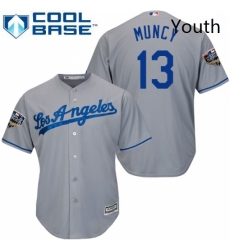 Youth Majestic Los Angeles Dodgers 13 Max Muncy Authentic Grey Road Cool Base 2018 World Series MLB Jersey 