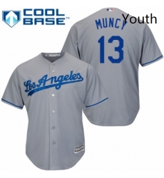 Youth Majestic Los Angeles Dodgers 13 Max Muncy Authentic Grey Road Cool Base MLB Jersey 