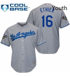 Youth Majestic Los Angeles Dodgers 16 Andre Ethier Authentic Grey Road Cool Base 2018 World Series MLB Jersey