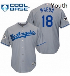 Youth Majestic Los Angeles Dodgers 18 Kenta Maeda Authentic Grey Road 2017 World Series Bound Cool Base MLB Jersey