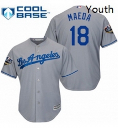 Youth Majestic Los Angeles Dodgers 18 Kenta Maeda Authentic Grey Road Cool Base 2018 World Series MLB Jersey