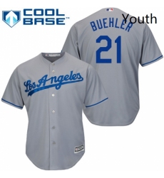 Youth Majestic Los Angeles Dodgers 21 Walker Buehler Authentic Grey Road Cool Base MLB Jersey 