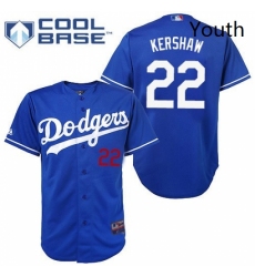 Youth Majestic Los Angeles Dodgers 22 Clayton Kershaw Authentic Royal Blue Cool Base MLB Jersey