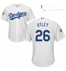 Youth Majestic Los Angeles Dodgers 26 Chase Utley Authentic White Home 2017 World Series Bound Cool Base MLB Jersey