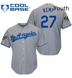 Youth Majestic Los Angeles Dodgers 27 Matt Kemp Authentic Grey Road Cool Base 2018 World Series MLB Jersey 