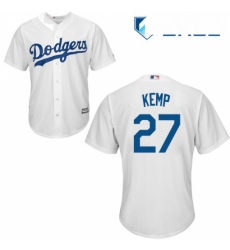 Youth Majestic Los Angeles Dodgers 27 Matt Kemp Replica White Home Cool Base MLB Jersey 