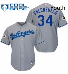 Youth Majestic Los Angeles Dodgers 34 Fernando Valenzuela Authentic Grey Road 2017 World Series Bound Cool Base MLB Jersey