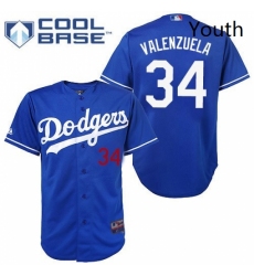 Youth Majestic Los Angeles Dodgers 34 Fernando Valenzuela Replica Royal Blue Cool Base MLB Jersey