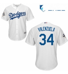 Youth Majestic Los Angeles Dodgers 34 Fernando Valenzuela Replica White Home 2017 World Series Bound Cool Base MLB Jersey